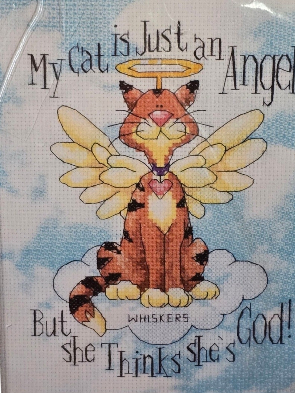 Vintage Dimensions Just an Angel Cat Cross Stitch Kit 8x10 New Sealed